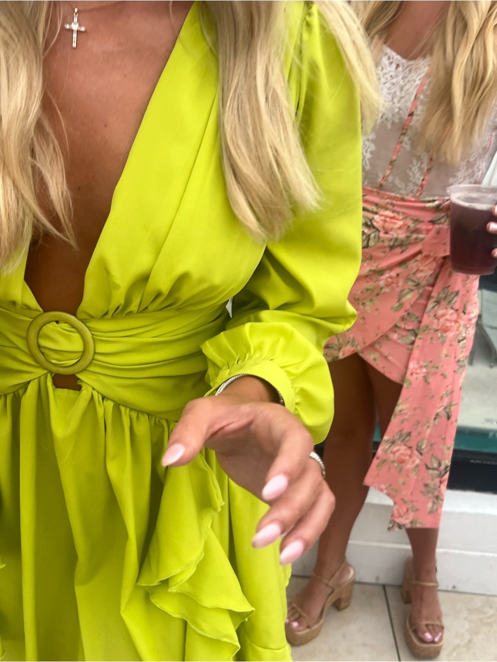 Boohoo Neon Lime Wrap Dress with Ring Waist